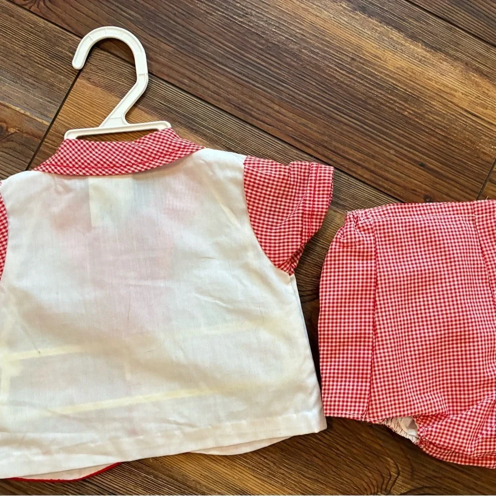 Vintage Cradle Togs My 1st Christmas Red Gingham Baby Outfit 0–6 Months - Picture 8 of 10